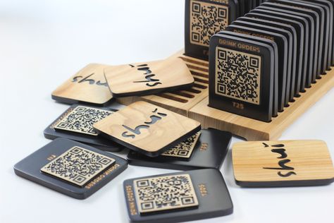 Menu holder QR-code Menu holder Wooden menu stand Restaurant menu Wooden Menu Stand, Qr Code Stand, Menu Qr Code, Wooden Restaurant, Tree House Drawing, Hostess Stand, Menu Cover Design, Restaurant Menu Covers, Menu Stand