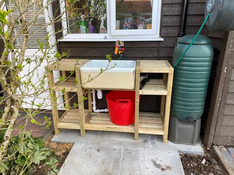 Garden Belfast Sink Ideas, Garden Sinks Outdoor, Butler Sink Garden Ideas, Belfast Sink Garden, Door Sink, Outdoor Garden Sink, Sink Workstation, Outside Sink, Potting Station