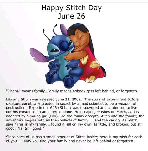 626 Day, 626 Stitch, Stitch Character, Family Meaning, Ohana Means Family, Mad Scientist, And So The Adventure Begins, Lilo And Stitch, Memes Quotes