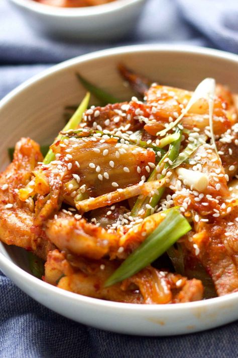 Kimchi Pork Stir Fry, Recipes With Kimchi Dishes, Pork Belly Stir Fry Recipes, Kimchee Soup, Kimchi Stir Fry, Dinner Under 30 Minutes, Stir Fry Pork Belly, Kimchee Recipe, Kimchi Pork