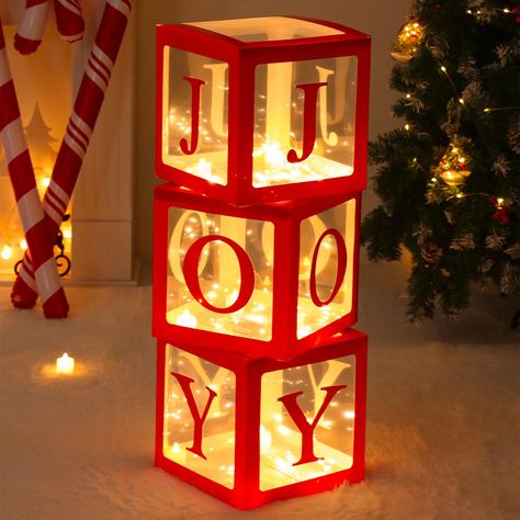 PRICES MAY VARY. Do you want to have an eye-catching holiday party? these joy blocks were just what you need to add a new touch to your Christmas decor. With this joy blocks custom decoration, guarantees you the memorable Christmas party that you’ve always wanted. PREMIUM QUALITY - Our joy box are certified and thoroughly tested. high quality, safe and non-toxic, These boxes are made of environmental and durable paper and plastic. The light strings are made of copper wire, safe and easy to fold, Joy Decorations, Holiday Fireplace, Festive Table Setting, Red Christmas Decor, Christmas Porch Decor, Light String, White Christmas Decor, Navidad Diy, Christmas Style