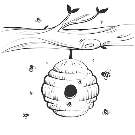 Beehive Drawing Illustrations, Beehive Drawing, Vector Hand, Bee Hive, Graphic Resources, Hand Drawn, Coloring Pages, Vector Free, How To Draw Hands