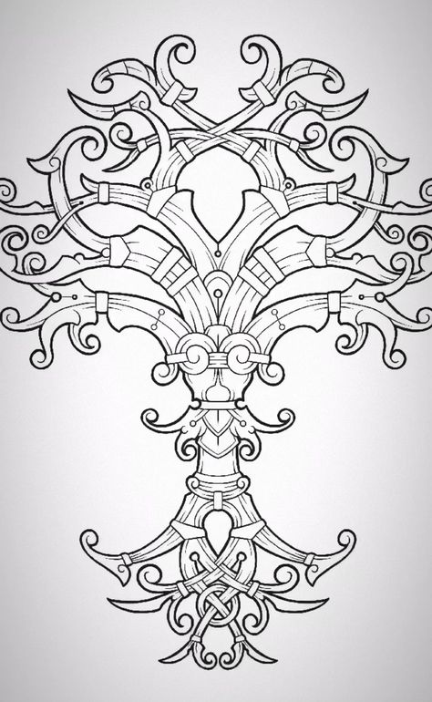 Nordic Knotwork Tattoo, Viking Ornament Pattern, Viking Knotwork Tattoo, Celtic Cross Drawing, Celtic Warrior Tattoos, Flower Outline Tattoo, Norway Tattoo, Ornamental Drawing, Norse Knotwork