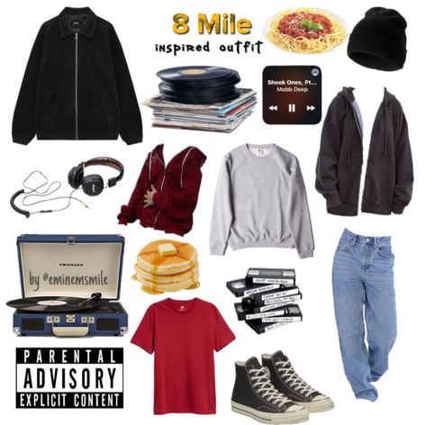 8 Mile Outfits, Eminem Fits 90s, Eminem 8 Mile Outfit, 90s Inspired Outfits Hip Hop, Eminem Inspo Outfit, Slim Shady Style, Eminem Outfits Slim Shady, Eminem Outfits Ideas, Eminem Clothing Style