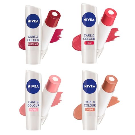 NIVEA Care & Colour Moisturizing Caring Tinted Lip Balm. Nivea Lip Balm, Coconut Lip Balm, Makeup At Home, Spf Lip Balm, Lip Gloss Cosmetics, Lip Balm Collection, Lip Care Routine, Color Lip Balm, Lip Beauty