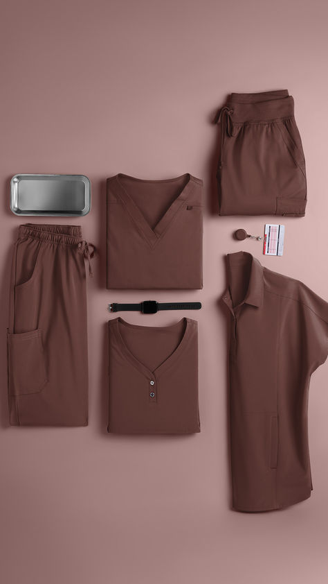 🌰✨ Make a statement with our Nutshell scrubs. This color is perfect for adding style and a vibrant touch to your scrub ensemble! Clinic Nurse Outfit, Cna Outfits Scrubs, Scrubs Uniform Aesthetic, Nurse Scrubs Aesthetic, Brown Scrubs, Esthetician Clothes, Aesthetic Scrubs, Medical Student Outfit, Scrubs Aesthetic