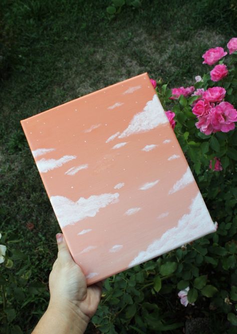 Orange Canvas Painting, Sunset Painting Easy, Canvas Painting Acrylic, Cloud Canvas, Sunset Clouds, Cloud Drawing, Orange Sky, Painting Inspo, Cloud Painting