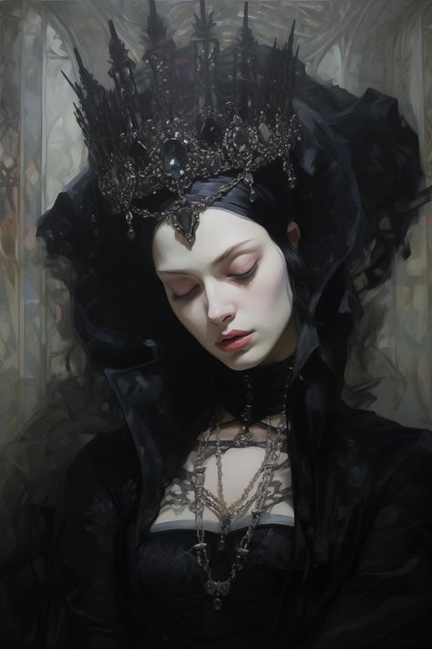 Victorian Dark Queen with Crystal Crown Matte Vertical art Print, Dark Academia, Victorian Vintage Home Gothic Decor Dark Art Goth Lady Victorian Goth Paintings, Ancient Witch, Victorian Bath, Vertical Art, Goth Vibes, Dark Queen, Victorian Goth, Gothic Victorian, Victorian Vintage