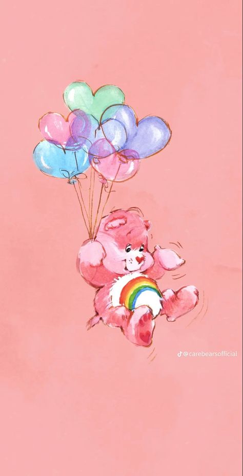 Classic Care Bears, Pink Aesthetic Balloons, Love A Lot Bear Aesthetic, Aesthetic Balloons, Doremi Magique, Care Bears Vintage, Care Bears Cousins, Handy Wallpaper, Kawaii Background