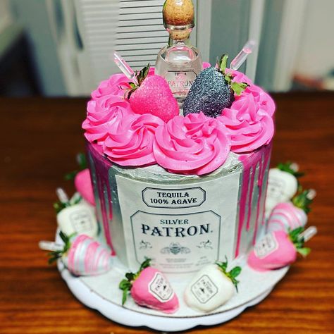 Pink Patron Cake, Patron Cake Birthday, Patron Birthday Party Ideas, Tequila Cake Design, Patron Birthday Cake, Tequila Birthday Cake, Patron Cakes, Patron Cake, Tequila Birthday