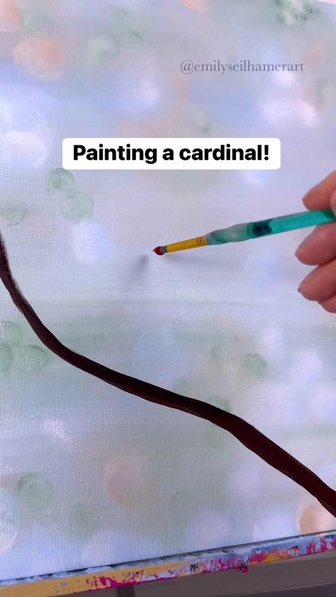 Painting a cardinal 🎨❤️ #howtopaint #acrylicpainting #tutorials #easypainting #BeginnerFriendly | Instagram Cardinal Window Painting, Painting A Cardinal, Cardinal Painting Acrylic Easy, Watercolor Cardinal Easy, Christmas Cardinals Winter Scenes, Watercolor Cardinal Tutorial, Cardinal Watercolor Painting Easy, How To Paint A Cardinal, How To Paint A Cardinal Step By Step