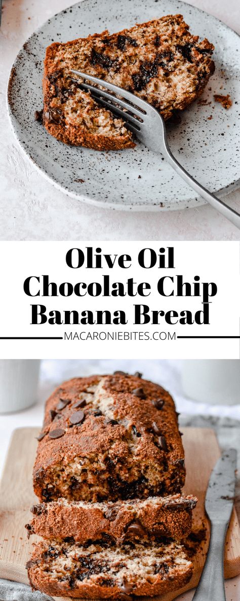 This Olive Oil Chocolate Chip Banana Bread is my best banana bread to date! Who knew olive oil would go so well with baked goods? #BananaBread #OliveOilBananaBread #BakedGoods #EasyBaking #HealthyBaking #HealthyBananaBread Banana Bread With Oil, Almond Banana Bread, Baking With Olive Oil, Banana Bread Loaf, Chocolate Chip Bread, Chocolate Chip Banana, Healthy Banana Bread, Best Banana Bread, Loaf Recipes