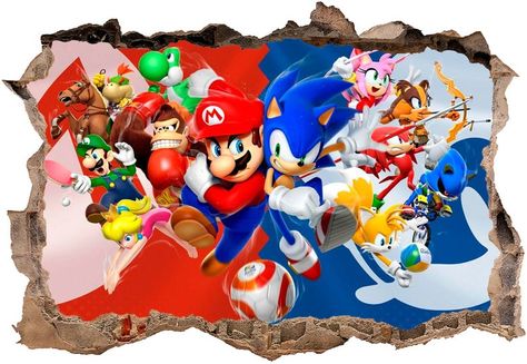 Mario Vs Sonic 3D Broken Wall 3D Smashed Wall 3D Wall Stickers | Etsy Mario Vs Sonic, Mario Bros, Super Mario, Sonic, Mario