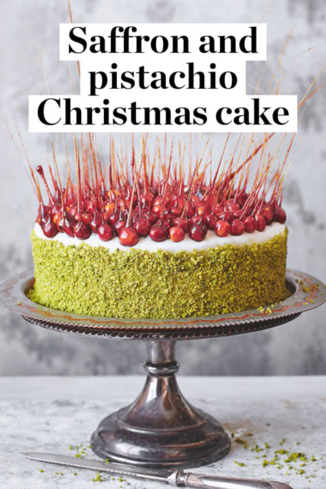 Chetna Makan’s alternative Christmas cake recipe, made with saffron and pistachio, is lighter than the traditional version, yet it’s packed with juicy soaked fruit, nuts and beautifully balanced spices.  For more silly cakes, wacky cakes (always delicious cakes), head to our website! Wacky Cakes, Silly Cakes, Chaos Cakes, Pistachio Christmas, Chetna Makan, Christmas Pudding Ice Cream, Saffron Cake, Christmas Cake Recipe, Wacky Cake