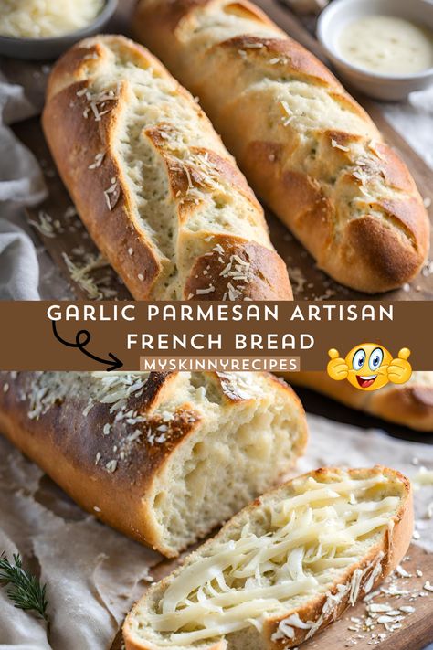 Indulge in the irresistible flavors of Garlic Parmesan Artisan French Bread 🥖✨ A crispy loaf infused with buttery garlic, savory Parmesan cheese, and fresh parsley 🧄🧀 Perfect for dipping in soups 🍲, serving with salads 🥗, or enjoying as a flavorful snack! #GarlicParmesan #FrenchBread #DeliciousEats #Garlic Parmesan Artisan French Bread #myskinnyrecipes French Onion Bread, Garlic French Bread, Garlic Bread French Bread, Homemade Garlic French Bread, Parmesan And Garlic Quick Bread, French Baguette Garlic Bread, Onion Bread, Dutch Oven Bread, Artisan Bread Recipes