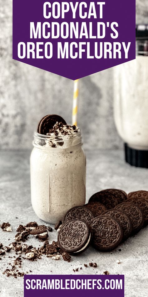 Make your own homemade copycat McDonald's OREO McFlurry at home! A delicious easy cookies and cream ice cream dessert! This is a great copycat ice cream dessert you can make in minutes! Oreo Mc Flurry Recipe, Diy Oreo Mcflurry, How To Make A Oreo Mcflurry At Home, Oreo Mcflurry Recipe, Oreo Mcflurry, Easy Delicious Cookies, Mcdonalds Recipes, Ice Cream Dessert Recipe, Cookies And Cream Ice Cream