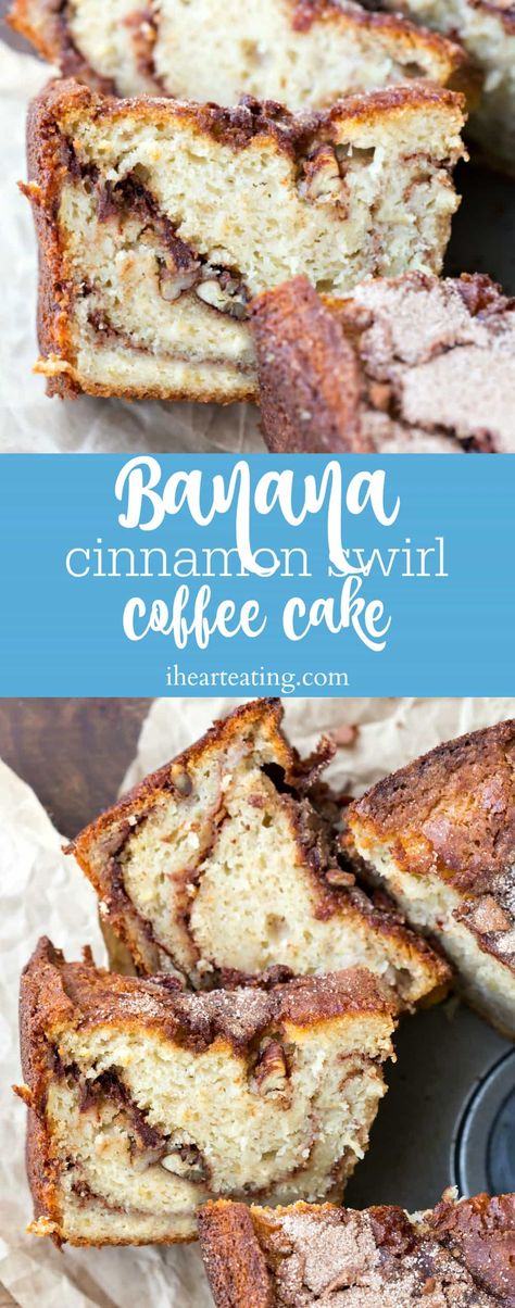 Banana Cinnamon Swirl Coffee Cake: Can you ever have too many recipes that use ripe bananas? Since we regularly end up with extra bananas, I like finding ways to use them that go beyond our regular banana bread. This Banana Cinnamon Swirl Coffee Cake is moist and tender. It has a cinnamon swirl throughout the cake and is topped with a generous sprinkle of cinnamon and sugar. So, if you're looking for a delicious new way to use up your bananas, give this cake a try! Banana Cinnamon Swirl Coffee Using Ripe Bananas, Extra Bananas, Cinnamon Swirl Coffee Cake, Ripe Banana Recipe, Banana Coffee Cakes, Banana Coffee, Swirl Cake, Coffee Cake Recipes, Ripe Bananas