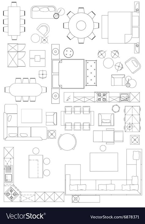 Furniture Symbols, Floor Plan Symbols, Architecture Symbols, Interior Design Sketchbook, Architecture Blueprints, Furniture Design Sketches, Architecture Drawing Plan, Interior Architecture Drawing, Interior Design Plan