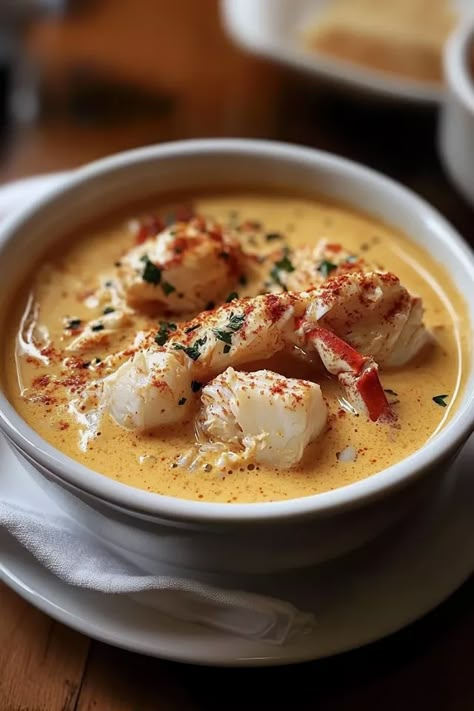 Dive into a bowl of luxurious creamy crab bisque! This rich, flavorful seafood soup will warm your soul with its velvety texture and delicate crab flavor. Perfect for a cozy dinner or special occasion. Ready to cook? Click for the recipe! #CrabBisque #SeafoodSoup #CreamyCrab #SoupRecipe #ComfortFood #DinnerIdeas #CrabLovers #SeafoodBisque #EasyRecipes #HomemadeBisque #SeafoodLovers The Best Crab Bisque, Crab Bisque Soup, Crab Corn Chowder, Immitation Crab Recipes, Crab Bisque Recipe, Roll Desserts, Cinnamon Roll Desserts, Corn Bisque, Bisque Soup