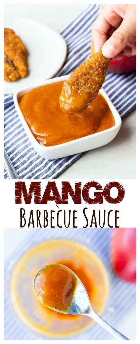 Mango Barbecue Sauce - sweeten up all of your barbecue creations by adding this homemade, delicious Mango Barbecue Sauce. This sauce tastes amazing on pork, chicken, and seafood. You can even use on breakfast sandwiches! It takes just minutes to make and is so much better than store bought, bottled sauces! | #dlbrecipes #mango #mangorecipes #barbecuesauce Barbecue Sauce Recipe, Mango Sauce, Homemade Sauce Recipes, Barbecue Sauce Recipes, Pork Chicken, Barbeque Sauce, Bbq Sauce Recipe, Bbq Sauce Homemade, Mango Recipes