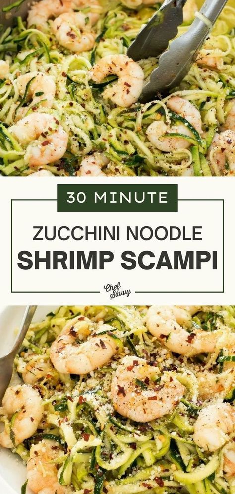 Shrimp Scampi Zucchini Noodles, Zucchini Noodles Recipes, Shrimp Scampi With Zucchini Noodles, Healthy Shrimp Scampi, Garlic Shrimp Scampi, Best Zucchini Recipes, Best Easy Dinner Recipes, Chef Savvy, Zucchini Noodle Recipes