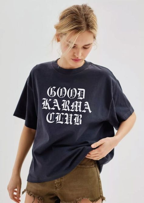 We vibe high around here! Good energy out, good karma in. Perfect layering piece for a comfy lounge outfit or for hitting the town. Karma Shirt, Hippy Clothes, Trendy Fits, Lounge Outfit, Gothic Clothes, Good Karma, High Vibes, Club Shirts, Comfort Color