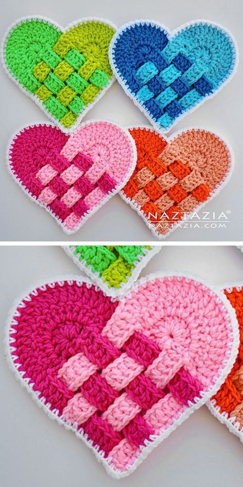 Beautiful Crochet Hearts Decor Ideas - Pattern Center Crochet Conversation Heart Pillow, Single Crochet Heart Pattern, Candy Heart Crochet Pattern, Crochet Valentine Treat Bags, Crochet Heart Chart Pattern, Crochet Woven Heart, Danish Heart Crochet Pattern, Crochet Danish Heart Pattern, Heart Shaped Crochet Pattern