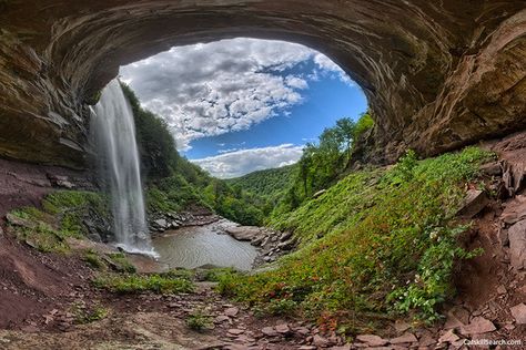 A stunning, two-tiered waterfall made famous by poets, artists and the legend of a ghost dog Lake George Village, Autumn In New York, Catskill Mountains, Ghost Dog, Lake George, A Ghost, New York Travel, Planet Earth, Vacation Destinations