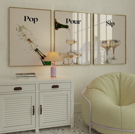 Set Of 3 Retro Champagne Poster-Aesthetic Girly Bar Cart Art-Preppy Posters-Trendy Wall Art-Cocktail Art-Bar Cart Art-Drinks Wall Decor-Pour Girly Bar Cart, Retro Champagne, Girly Bar, Champagne Poster, Preppy Posters, Drinks Wall, College Wall Art, Art Cocktail, College Room Decor