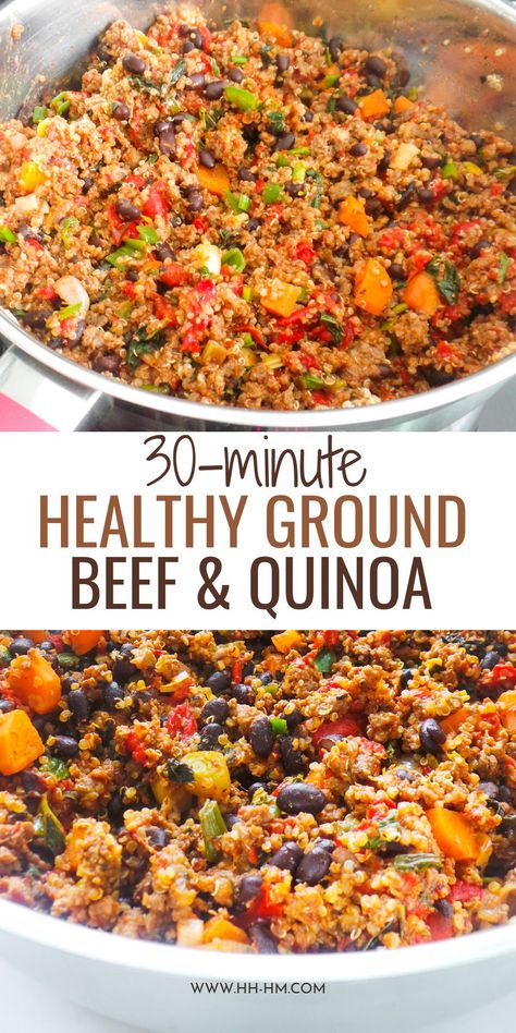 Ground Beef And Quinoa Recipes Healthy, Yves Veggie Ground Recipes, Healthy Recipe Ground Beef, Ground Pork And Quinoa Recipes, Ground Beef And Cilantro Recipes, Quinoa In Air Fryer, Healthy Ground Sirloin Recipes, Ground Beef Quinoa Casserole, Quinoa With Ground Beef Recipes