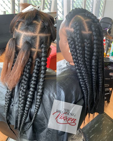 Jumbo box braids  IG: @braiding.vixxen Facebook: The Braiding Vixxen Knotless Jumbo Braids, Coi Leray Braids, Bob Braids Hairstyles, Coi Leray, Short Box Braids Hairstyles, Big Box Braids, Short Box Braids, Big Box Braids Hairstyles, Jumbo Box Braids