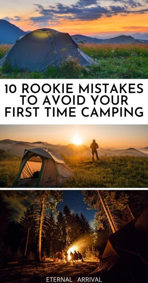 Is it your first time camping? Read these common camping mistakes to avoid to learn what to do while camping!  Camping hacks | camping essentials | camping ideas | first time camping tips | first time camping checklist | first time camping list | beginner camping list | beginner camping mistakes | tips for beginner campers | camping tips | beginning camping tips Budget Camping, First Time Camping Checklist, 1st Time Camping List, Full Time Camping, Camping For One Person, What To Do While Camping, First Camping Trip, Camping Minimalist, Camping Tips And Tricks For Beginners