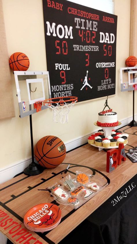 Jordan 1 First Birthday, Michael Jordan Themed Birthday Party, Boys Basketball Birthday Party Ideas, Sneaker Baby Shower Theme, Nike Baby Shower Theme, Jordan Theme Party, Michael Jordan Party, Basketball Theme Baby Shower Ideas, Basketball Baby Shower Theme