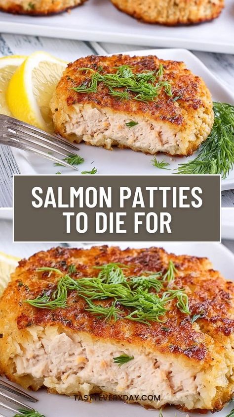 Irresistible Salmon Patties. Just whipped up these mouthwatering… | by Tasty Everyday | Medium Side Dishes For Salmon, Flaked Salmon, Savory Dips, Crunchy Snacks, Can Salmon, Salmon Patties, Easy Appetizers, Quick Bite, Best Side Dishes