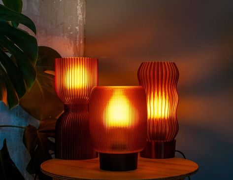 DIABOLO Table Lamp Eco-friendly Amber Lamp 3D Printed With Recycled PETG Material, for Use With LED Bulbs - Etsy UK Cozy Lamps Bedroom, Warm Lighting Bedroom, Ambient Lighting Living Room, Warm Lamps, Amber Decor, Amber Glass Lamp, Amber Lamp, Mcm Lamps, Mcm Lamp