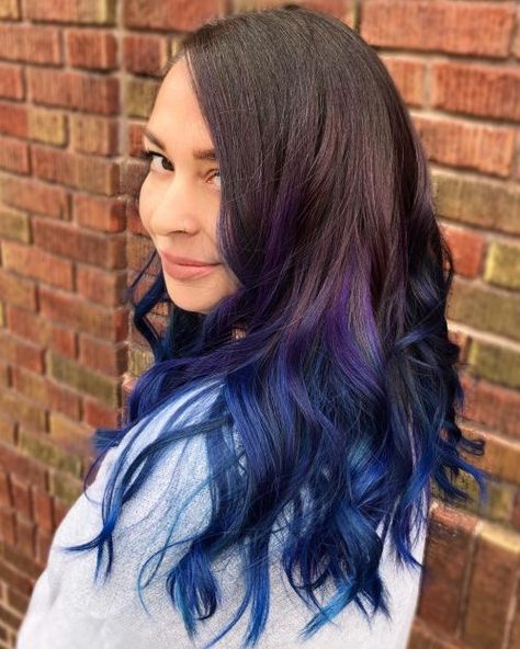 Dark Brown to Blue Ombre Hair Light To Dark, Hair Colors Trending, Brown To Blonde Ombre, Blue Ombre Hair, Gala Fashion, Hair Light, Ombre Hair Color, Trending Hairstyles, Dark Brown Hair