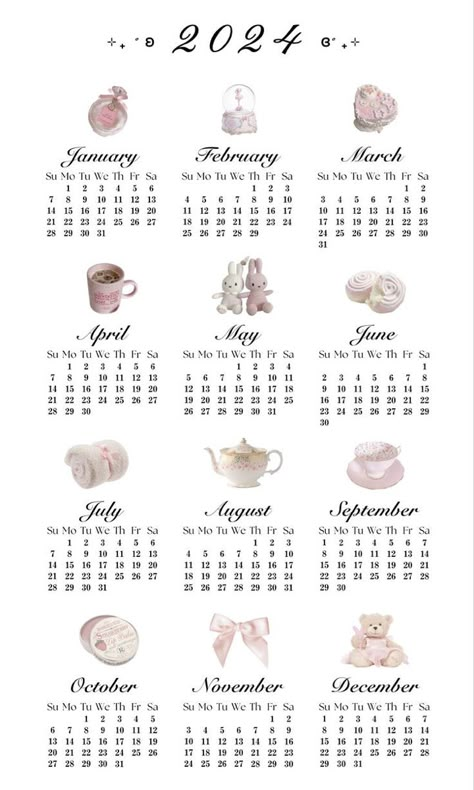 Coquette Printouts, 2024 Coquette Calendar, Coquette Journal Prints, Aesthetic Calendar Ideas, Coquette Calendar, Coquette Planner, Coquette Prints, Calender Print, Calendar Decal