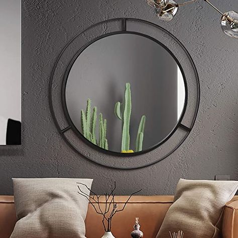 Round Mirror Living Room, Large Circle Mirror, Wall Mirror Ideas, Wall Mirror Decor Living Room, Mirror Bedroom Decor, Stylish Mirror, Aged Mirror, Mirror Decoration, Wooden Wall Panels