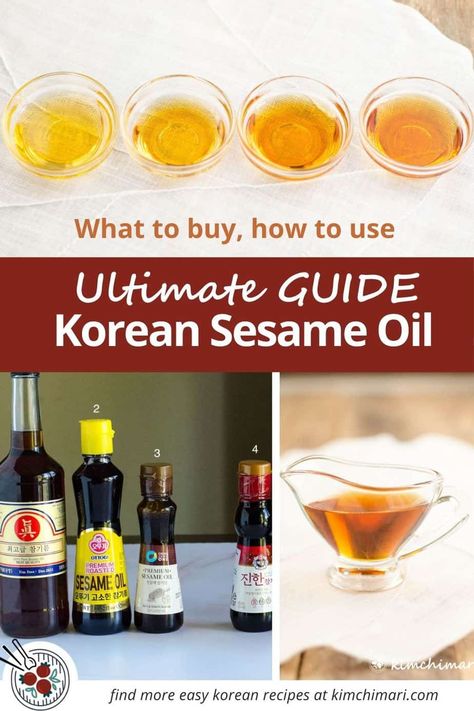 Learn all about Korean sesame oil. What is the best one to buy, how to use in cooking and how best to store. Also health benefits. #sesameoil #koreanfood #cookingoils #asianfood #kimchimari Sesame Oil Recipes, Korean Seasoning, Dolsot Bibimbap, Bean Sprout Recipes, Easy Korean Recipes, Korean Side Dishes, Korean Cooking, Sprout Recipes, Cooking Oils