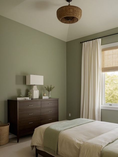 Sage Green And Beige Bedroom Accent Wall, Sage Brown Bedroom, Sage Green Black And Gold Bedroom, Beige And Olive Green Bedroom, Textured Wall Bedroom, Green Wallpaper For Bedroom, Sage Green And Brown Bedroom, Olive Bedroom Ideas, Green Wall Room