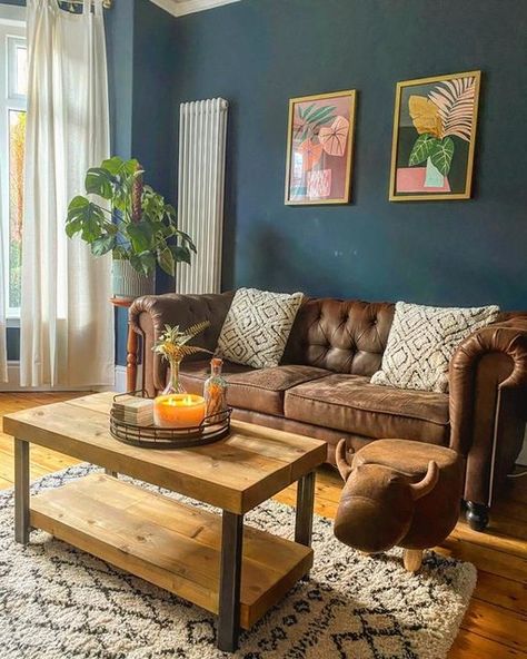 Entertaining Room, Brown Sofas, Cottage Lounge, Therapy Rooms, Teal Rooms, Brown Sofa Living Room, Navy Living Rooms, Couch Styling, Cozy Living Room Design