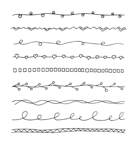 Vector set hand drawn vintage borders. Doodle lines collection for your design. Cute trendy decorative and botanical element. Curves decorated with circles, swirls, hearts Free Graphic Elements, Header Doodles, Decorative Lines Png, Doodle Header, Border Lines Design, Journaling Borders, Underline Design, Doodles Lines, Line Clipart