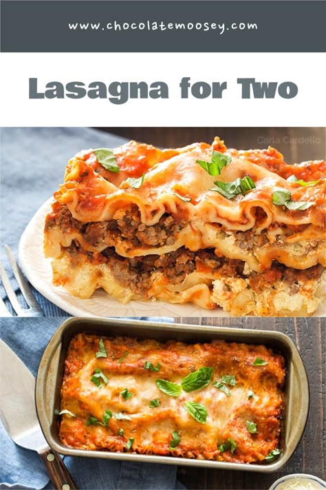 Love lasagna but hate leftovers? Lasagna For Two baked in a loaf pan is a small baked pasta dish that makes only 4 slices. Made with a beef and ricotta cheese filling. #homemadeinthekitchen #lasagnafortwo #smallbatchrecipes #dinnerfortwo Lasagna Roll Ups For 2, Lasagna Recipe With Ricotta 8x8, 9 X 9 Lasagna, Small Batch Lasagna Roll Ups, Small Serving Lasagna, Lasagne For 2, Lazy Meals For Two, Lasagna Recipe For Two People, Lasagna Recipe With Ricotta For Two