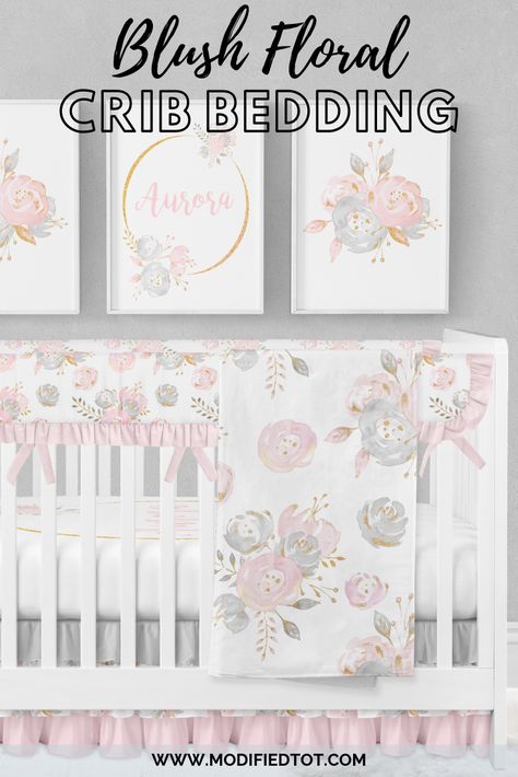 Need crib bedding for your floral baby nursery? Check out this pink and gray floral crib bedding set! Loving the ruffles:) Baby Girl Nursery Theme, Dinosaur Crib Bedding, Floral Baby Nursery, Gold Crib, Pink Crib Bedding, Girls Nursery Floral, Floral Crib Bedding, Nursery Idea, Grey Baby Nursery