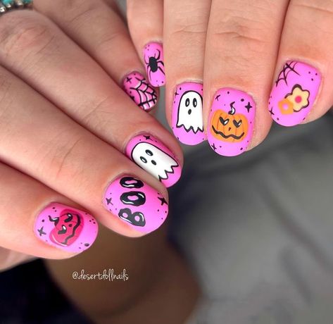 Cute Press On Nails, Halloween Press On Nails, Cute Halloween Nails, Nails Halloween, Pumpkin Ghost, Nails For Kids, Fake Nail, Halloween Nail Designs, Pink Halloween