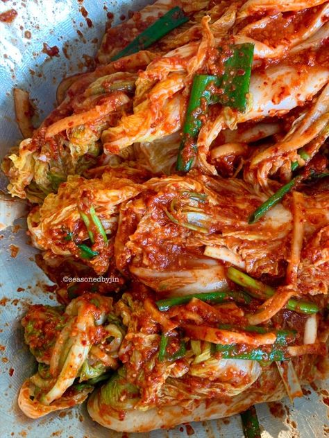 Korean Vegan Kimchi With Napa Cabbage, Baechu Pogi Kimchi ⋆ Seasoned by Jin Korean Seasoning, Kimchi Cabbage, Korean Vegan, Fried Rice Dishes, Vegan Kimchi, Korean Kimchi, Vegan Sauces, Korean Dishes, Napa Cabbage