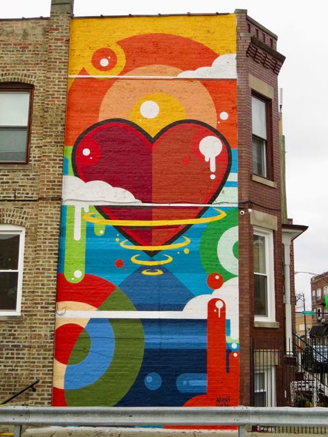 A mural located in Chicago. Click to get the address. Chicago Murals, Mural Inspiration, Street Art, Graffiti, Chicago, Mural, Building, Instagram, Art