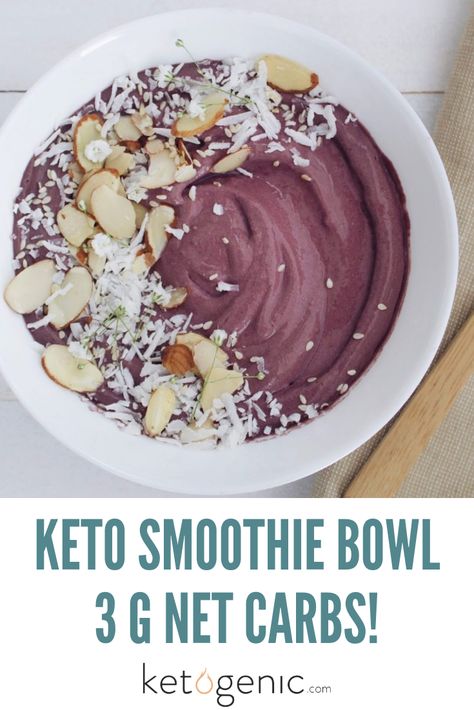 Think you can't have smoothies on keto? Think again! This acai bowl is perfect for summer with only 3 grams of net carbs! Top with almonds and unsweetened coconut flakes for some more yuminess! Keto Acai Bowl Recipe, Low Carb Acai Bowl, Keto Smoothie Bowl Recipes, Keto Acai Bowl, Low Carb Smoothie Bowl, Low Carb Bowls, Keto Smoothie Bowl, Summer Smoothie Bowl, Keto Bowls