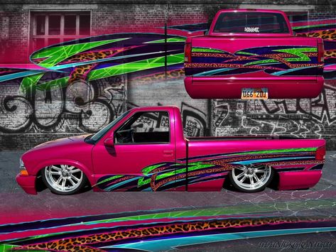 Mini Truck Paint Jobs, Custom Paint Jobs Trucks, 90s Truck, Truck Paint Jobs, S10 Truck, Car Paint Jobs, Bagged Trucks, Auto Paint, Mini Truck