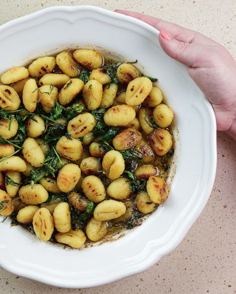 Crispy Skillet Gnocchi and Kale with Brown Butter Cream Sauce - Wright Family Table Brown Butter Cream Sauce, Skillet Gnocchi, Butter Cream Sauce, Wright Family, Potato Gnocchi, Gnocchi Recipes, Family Table, Cream Sauce, Brown Butter